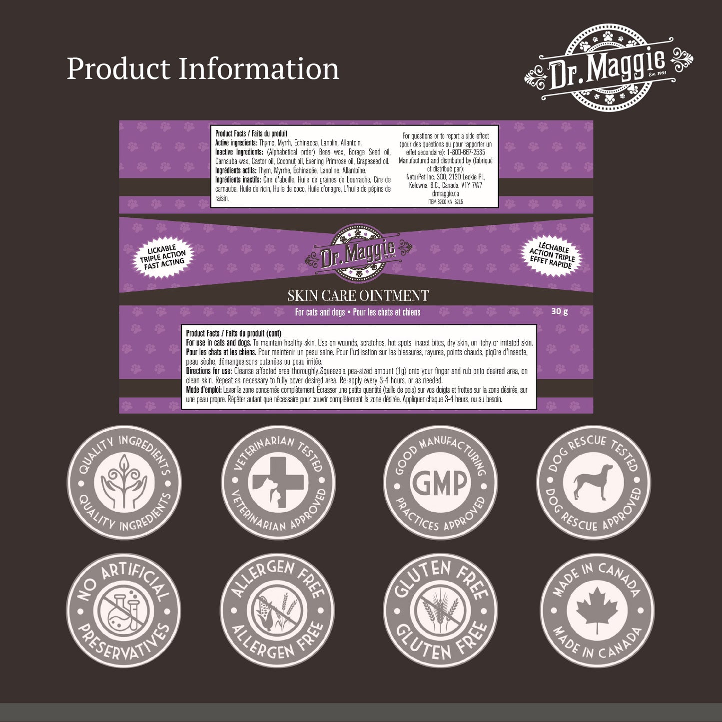 Dr. Maggie Skin Care Ointment | First Aid Ointment for Dogs And Cats |  Lick safe | All-natural Ingredients | Hot Spots & Wounds