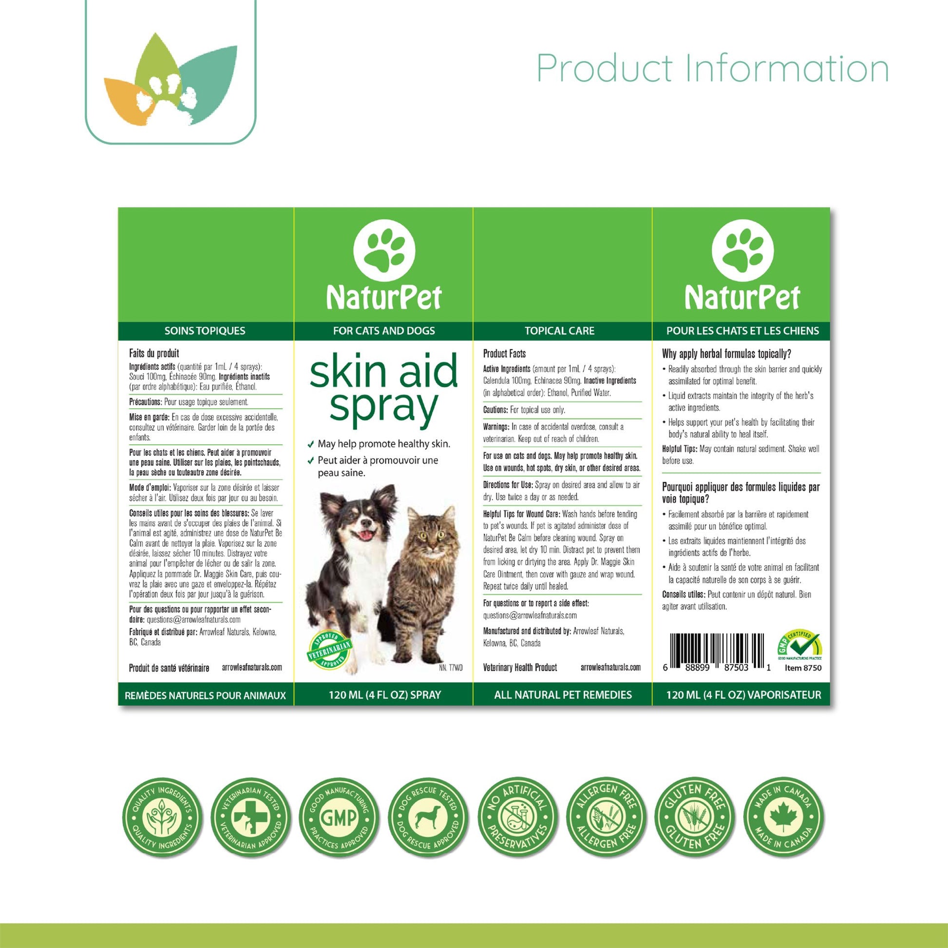 Arrowleaf Pet Skin Aid Spray Label