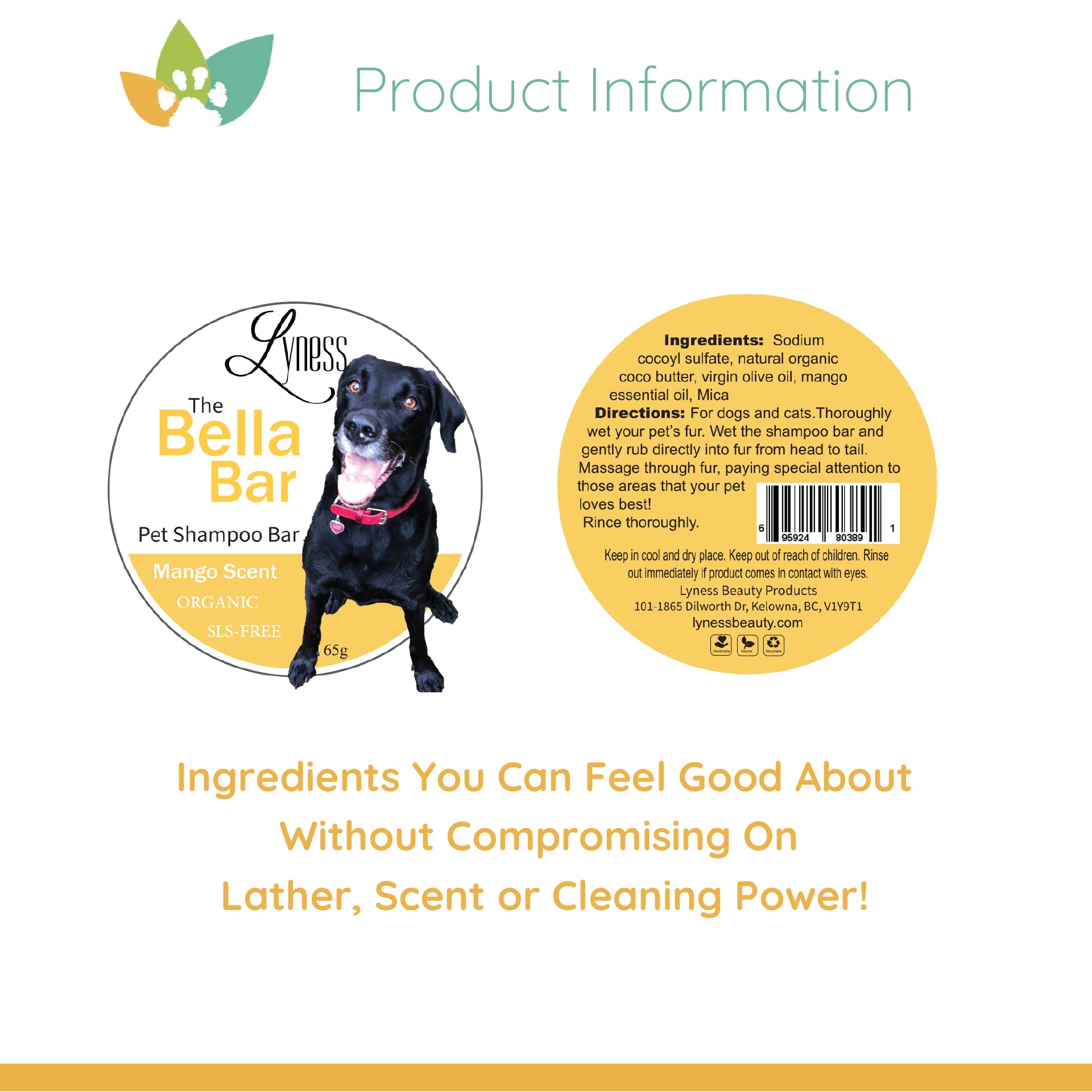 Bella Bar - Mango Scent | Pet Shampoo Bar | Eco-friendly | SLS Free | Rich Lather | For Cats and Dogs