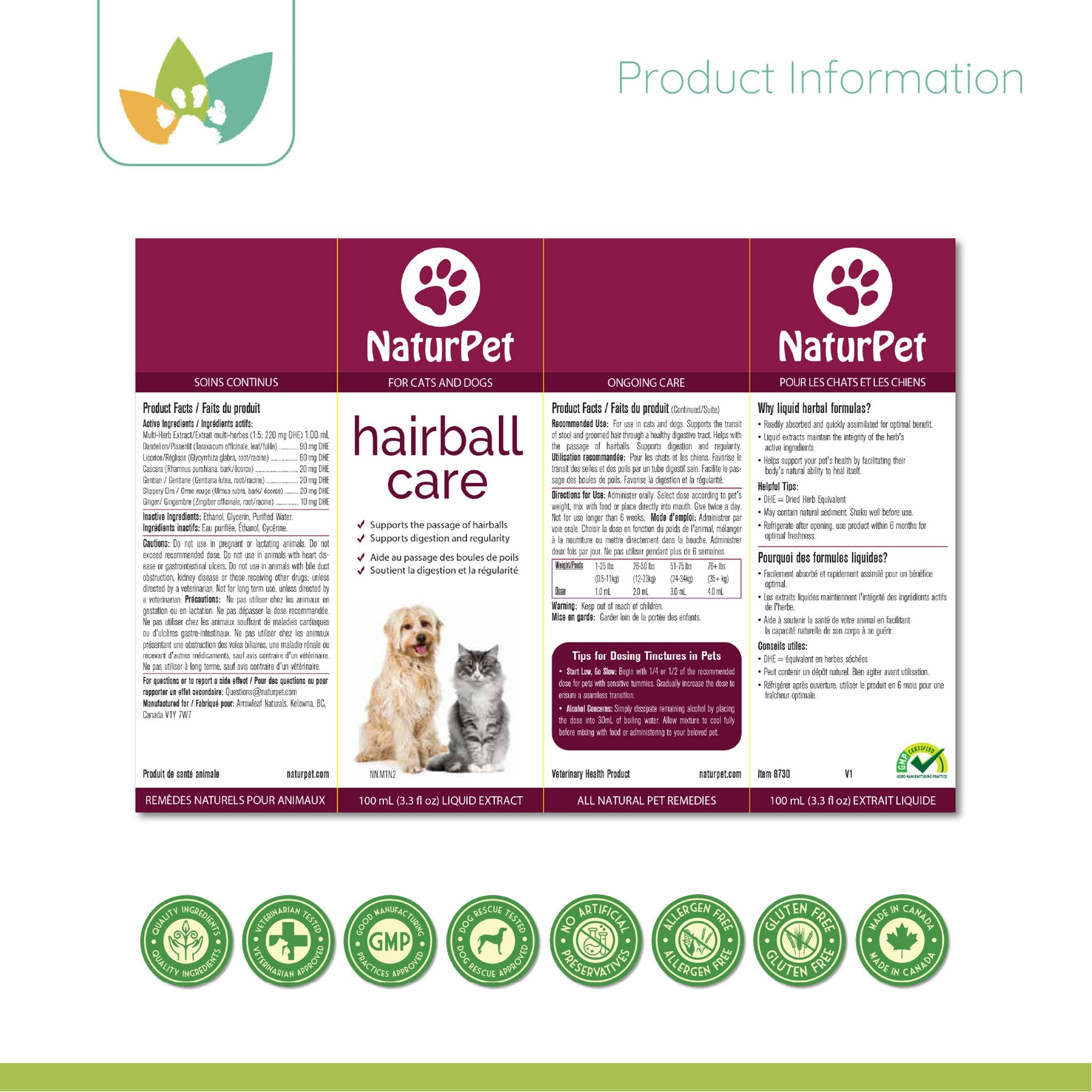 Arrowleaf Pet Hairball Care Label