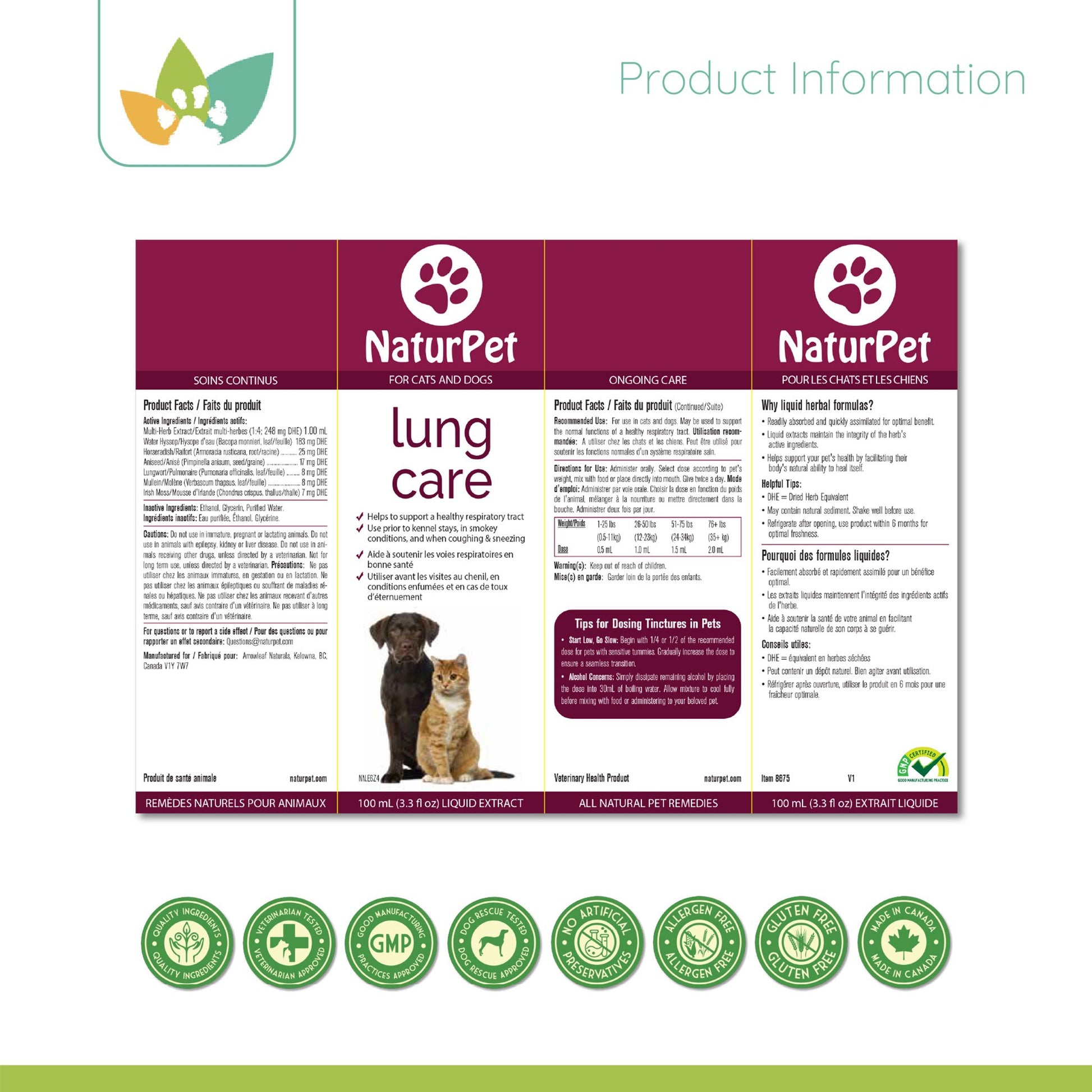 Arrowleaf Pet Lung Care Label