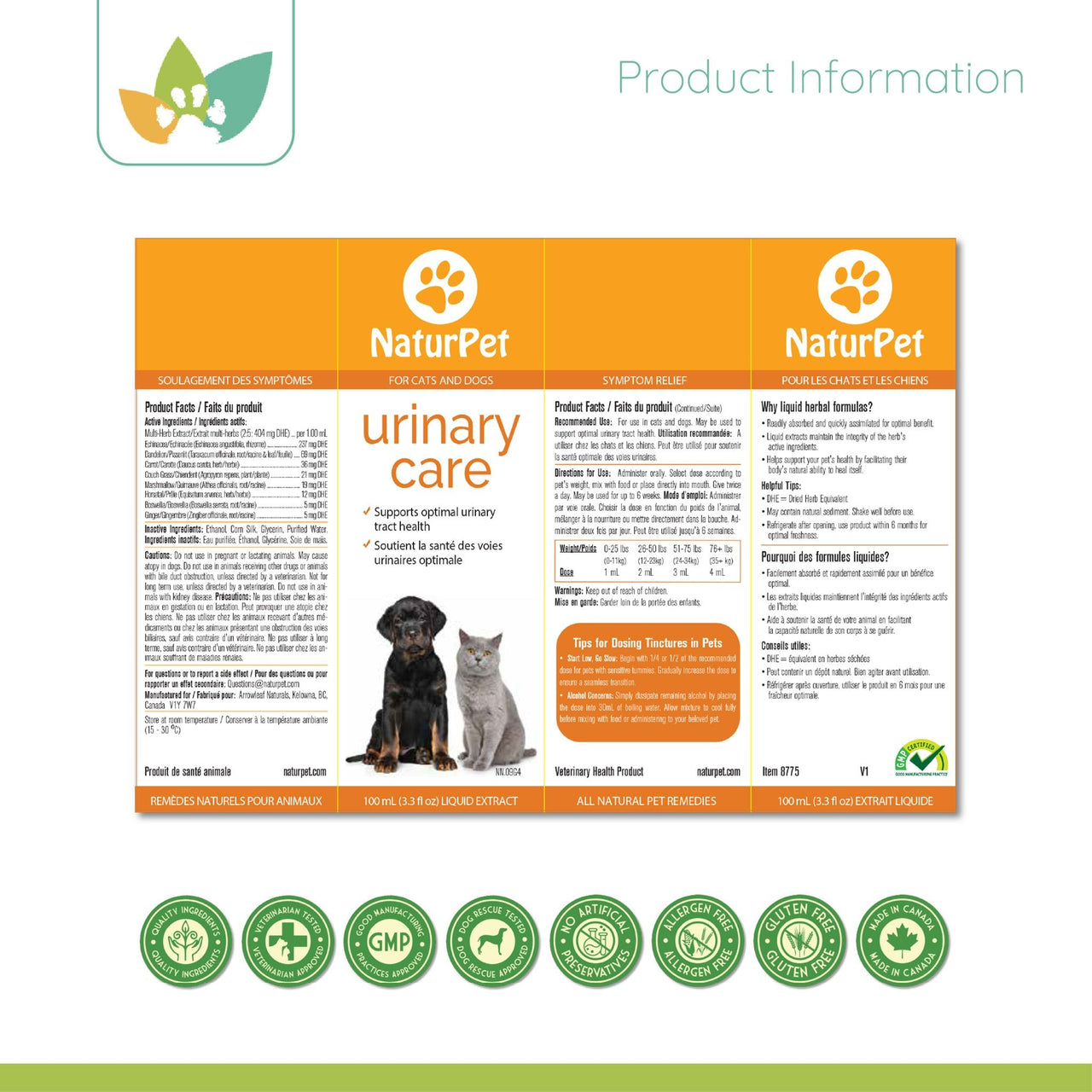 Arrowleaf Pet Urinary Care Label