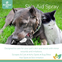 Arrowleaf Pet Vision Care promotional image featuring a pit bull and a tuxedo cat, highlighting eye health, visual clarity, and support for aging eyes, low-light struggles, and environmental irritants.